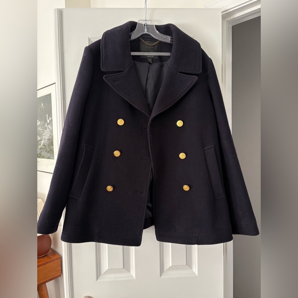 J. Crew Women's Navy Wool Coat with Gold Buttons